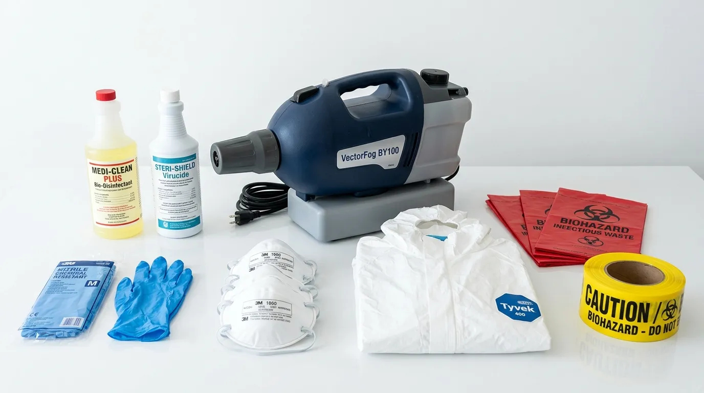 Professional biohazard remediation crew working in Woodrow